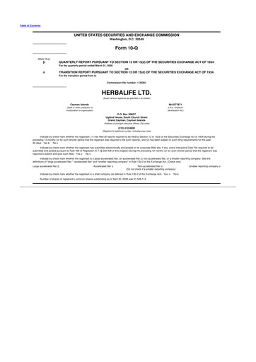Thumbnail Herbalife 10-Q Quarterly Report FY 