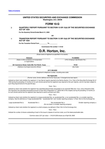 Thumbnail D. R. Horton
 10-Q Quarterly Report FY 