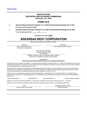 Thumbnail ArcBest 10-Q Quarterly Report FY 