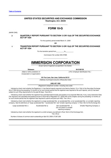 Miniature Immersion Corporation
 10-Q Rapport trimestriel  