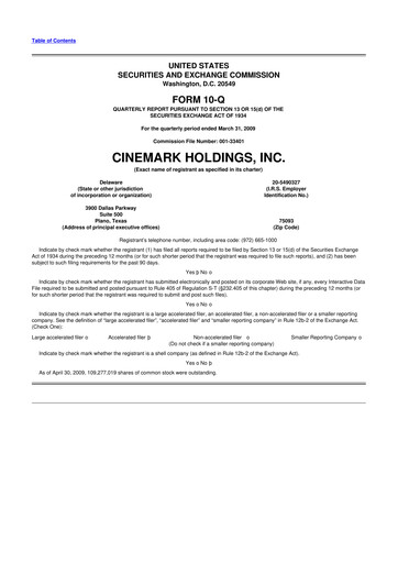 Thumbnail Cinemark Theatres
 10-Q Quarterly Report FY 