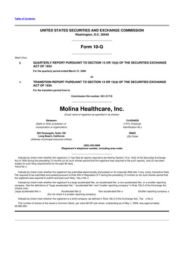 Thumbnail Molina Healthcare
 10-Q Quarterly Report FY 