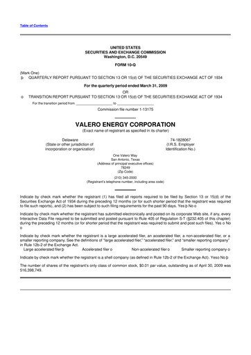 Vorschaubild Valero Energy 10-Q Quartalsbericht  