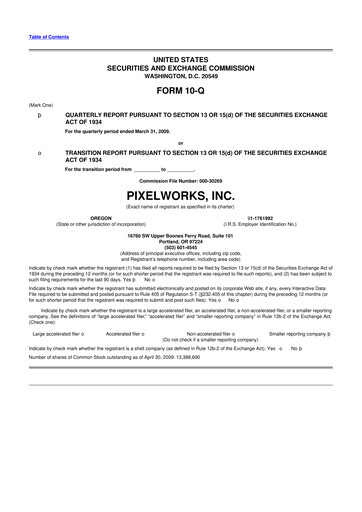 Miniature Pixelworks 10-Q Rapport trimestriel  