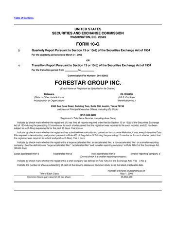 Thumbnail Forestar Group
 10-Q Quarterly Report FY 