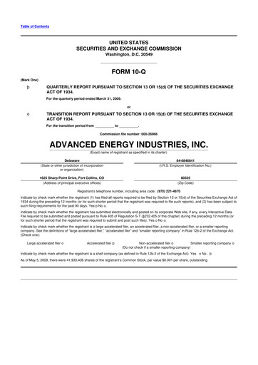 Thumbnail Advanced Energy 10-Q Quarterly Report FY 