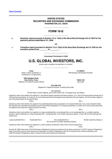 Thumbnail U.S. Global Investors 10-Q Quarterly Report FY 