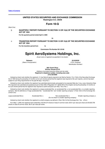 Miniature Spirit AeroSystems 10-Q Rapport trimestriel  