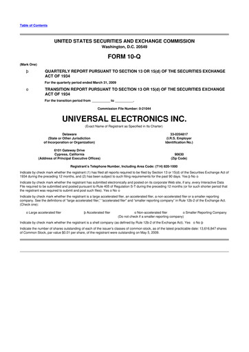 Thumbnail Universal Electronics 10-Q Quarterly Report FY 