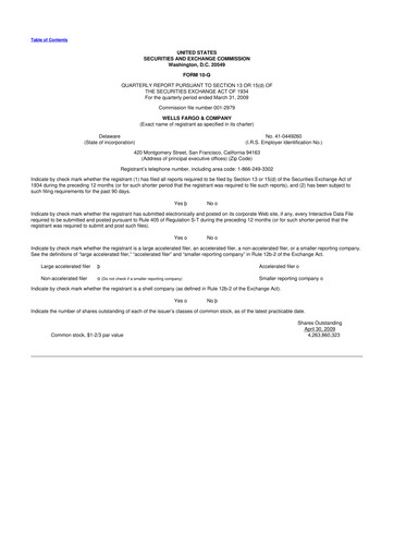 Vorschaubild Wells Fargo 10-Q Quartalsbericht  