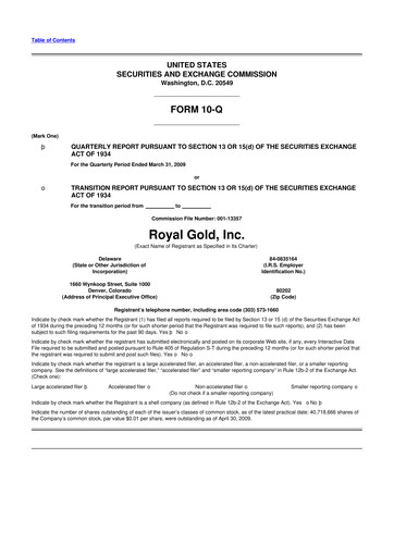 Vorschaubild Royal Gold
 10-Q Quartalsbericht  