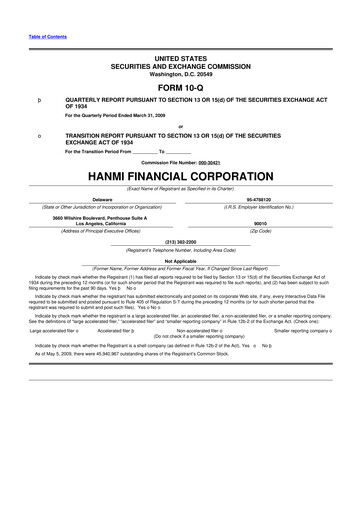 Thumbnail Hanmi Financial 10-Q Quarterly Report FY 