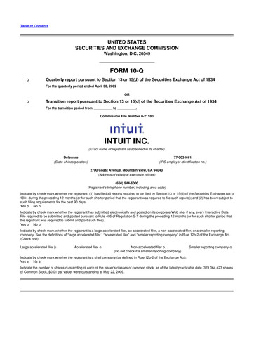 Miniature Intuit 10-Q Rapport trimestriel  