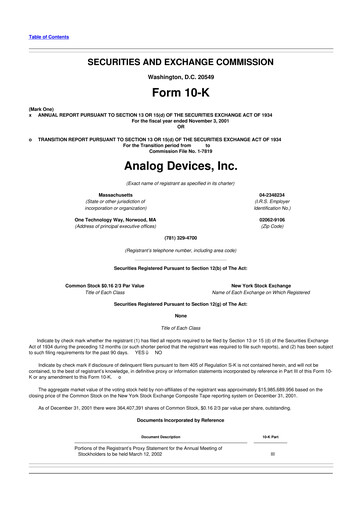 Thumbnail Analog Devices 10-K Annual Report 