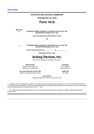 Vorschaubild Analog Devices 10-Q Quartalsbericht  