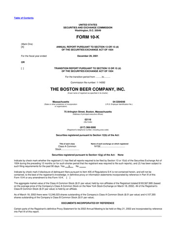 Thumbnail Boston Beer Company 10-K Annual Report 2001
