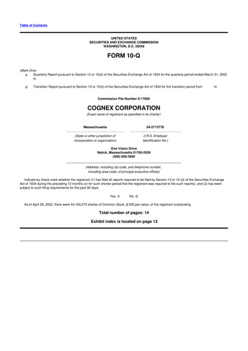 Thumbnail Cognex 10-Q Quarterly Report FY 