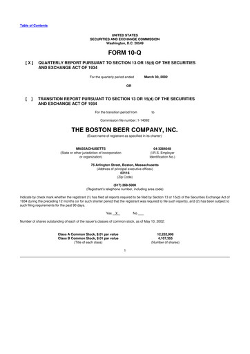 Thumbnail Boston Beer Company 10-Q Quarterly Report FY 