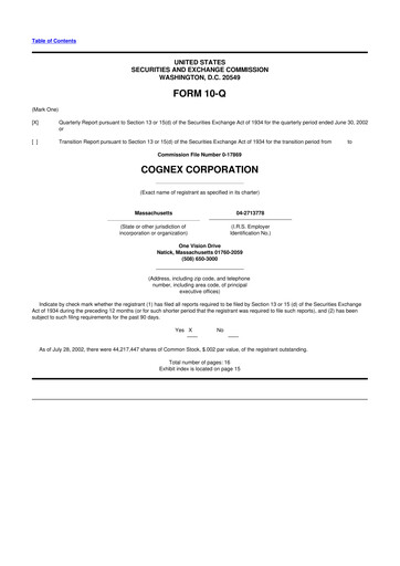 Thumbnail Cognex 10-Q Quarterly Report FY 