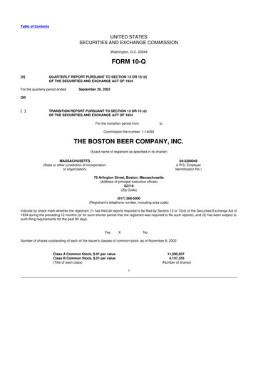Thumbnail Boston Beer Company 10-Q Quarterly Report FY 