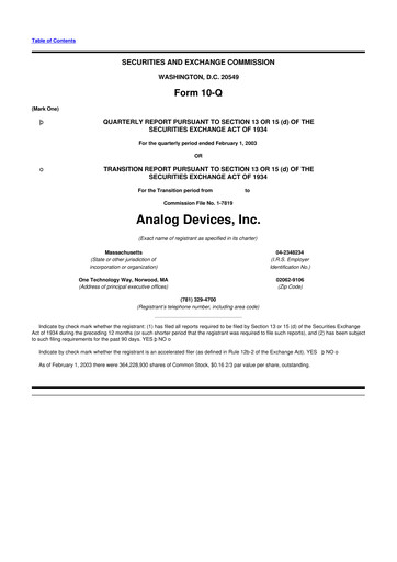 Vorschaubild Analog Devices 10-Q Quartalsbericht  