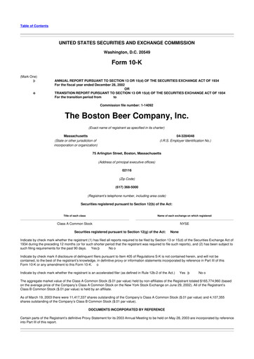 Thumbnail Boston Beer Company 10-K Annual Report 