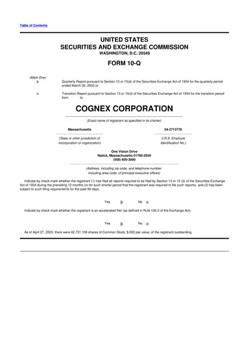 Thumbnail Cognex 10-Q Quarterly Report FY 