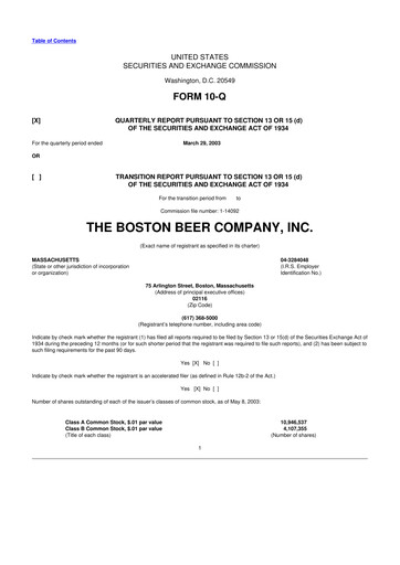 Thumbnail Boston Beer Company 10-Q Quarterly Report FY 
