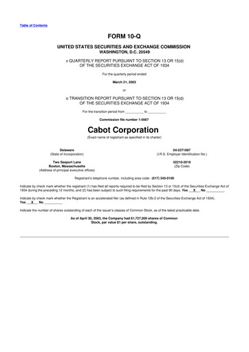 Thumbnail Cabot Corporation
 10-Q Quarterly Report FY 