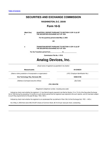 Miniature Analog Devices 10-Q Rapport trimestriel  