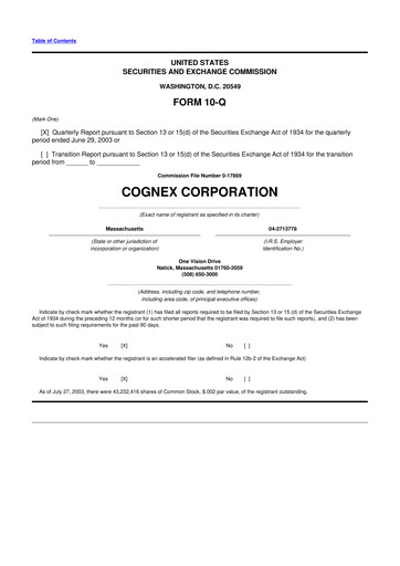Thumbnail Cognex 10-Q Quarterly Report FY 