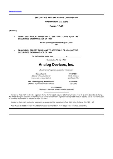 Miniature Analog Devices 10-Q Rapport trimestriel  
