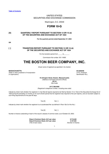 Thumbnail Boston Beer Company 10-Q Quarterly Report FY 