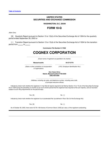 Thumbnail Cognex 10-Q Quarterly Report FY 