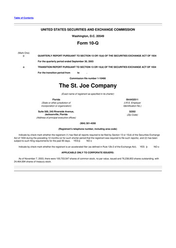 Thumbnail St. Joe Company
 10-Q Quarterly Report FY 