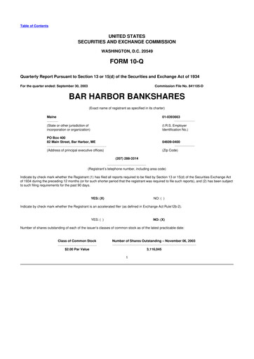 Thumbnail Bar Harbor Bankshares

 10-Q Quarterly Report FY 