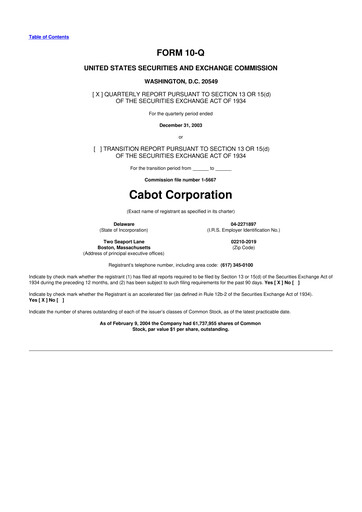 Thumbnail Cabot Corporation
 10-Q Quarterly Report FY 