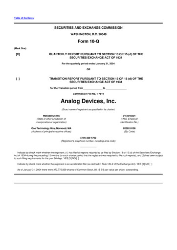 Miniature Analog Devices 10-Q Rapport trimestriel  