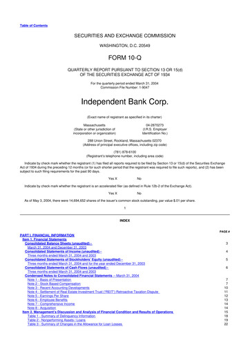 Miniature Independent Bank Corp. 10-Q Rapport trimestriel  