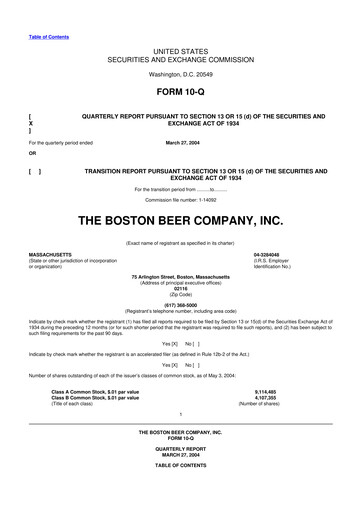 Thumbnail Boston Beer Company 10-Q Quarterly Report FY 