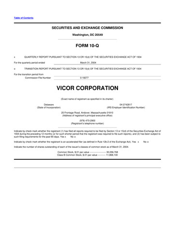 Miniature Vicor
 10-Q Rapport trimestriel  