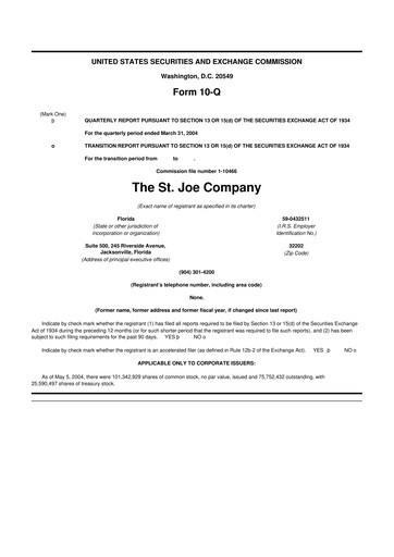 Thumbnail St. Joe Company
 10-Q Quarterly Report FY 