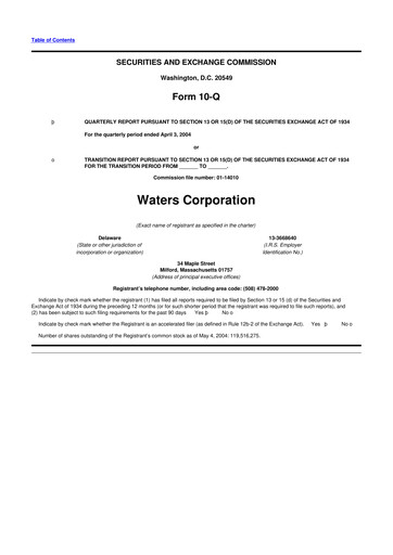 Thumbnail Waters Corporation 10-Q Quarterly Report FY 