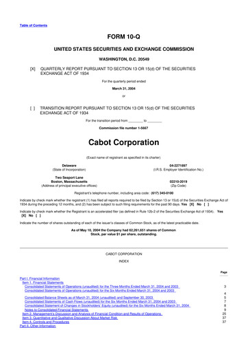 Thumbnail Cabot Corporation
 10-Q Quarterly Report FY 