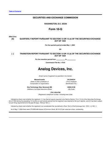 Miniature Analog Devices 10-Q Rapport trimestriel  