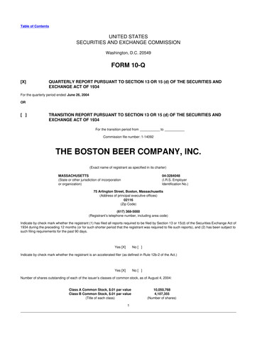 Thumbnail Boston Beer Company 10-Q Quarterly Report FY 