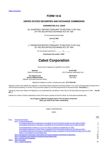 Thumbnail Cabot Corporation
 10-Q Quarterly Report FY 