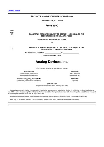 Miniature Analog Devices 10-Q Rapport trimestriel  