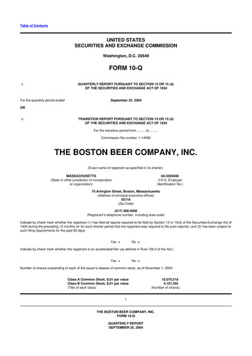 Thumbnail Boston Beer Company 10-Q Quarterly Report FY 