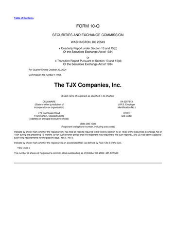 Thumbnail TJX Companies 10-Q Quarterly Report FY 